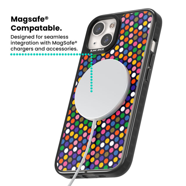 Multicolour Polka-dot Fiesta (Purple) Magsafe Black Impact Phone Case for iPhone 13, iPhone 14, iPhone 15