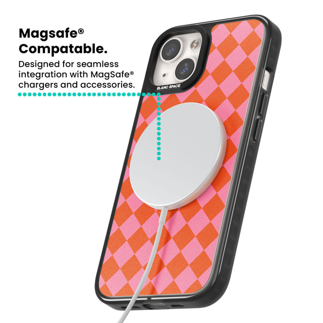 Retro Sunset Diamond Plaid Magsafe Black Impact Phone Case for iPhone 13, iPhone 14, iPhone 15
