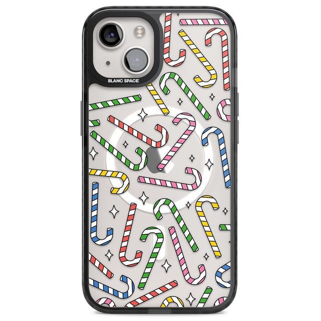 Colourful Stars & Candy Canes Magsafe Black Impact Phone Case for iPhone 13, iPhone 14, iPhone 15