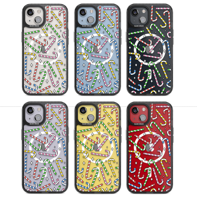 Colourful Stars & Candy Canes Magsafe Black Impact Phone Case for iPhone 13, iPhone 14, iPhone 15