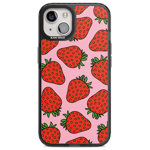 Strawberry Pattern (Pink) Magsafe Black Impact Phone Case for iPhone 13, iPhone 14, iPhone 15