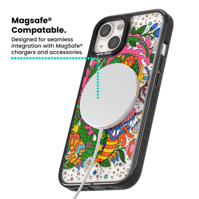 Psychedelic Jungle Dragon Magsafe Black Impact Phone Case for iPhone 13, iPhone 14, iPhone 15
