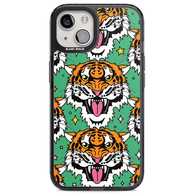 Fierce Jungle Tigers (Green) Magsafe Black Impact Phone Case for iPhone 13, iPhone 14, iPhone 15