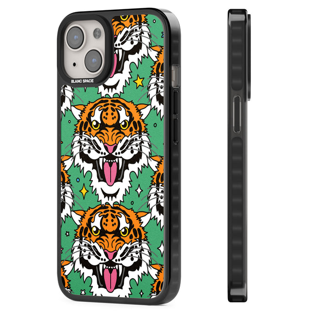 Fierce Jungle Tigers (Green) Magsafe Black Impact Phone Case for iPhone 13, iPhone 14, iPhone 15