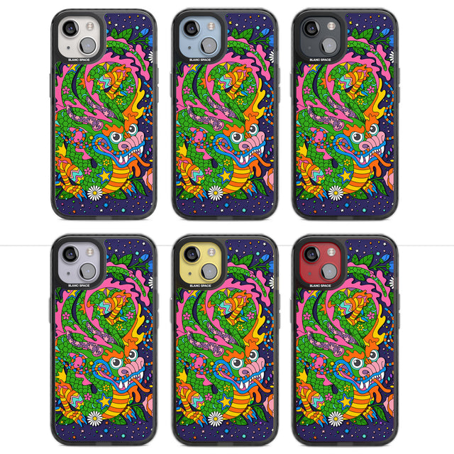 Psychedelic Jungle Dragon (Purple) Magsafe Black Impact Phone Case for iPhone 13, iPhone 14, iPhone 15