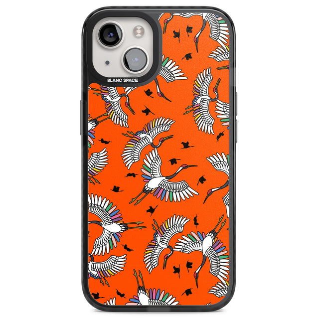 Colourful Crane Pattern (Orange) Magsafe Black Impact Phone Case for iPhone 13, iPhone 14, iPhone 15