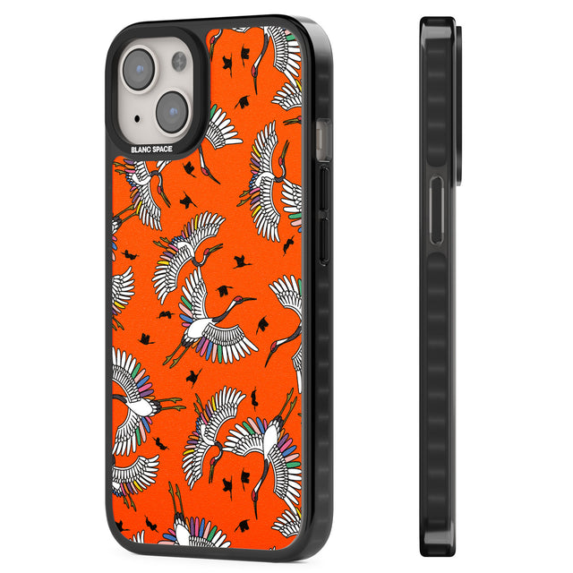 Colourful Crane Pattern (Orange) Magsafe Black Impact Phone Case for iPhone 13, iPhone 14, iPhone 15