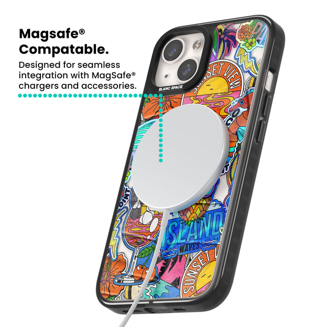 Tropical Vibes Collage Magsafe Black Impact Phone Case for iPhone 13, iPhone 14, iPhone 15