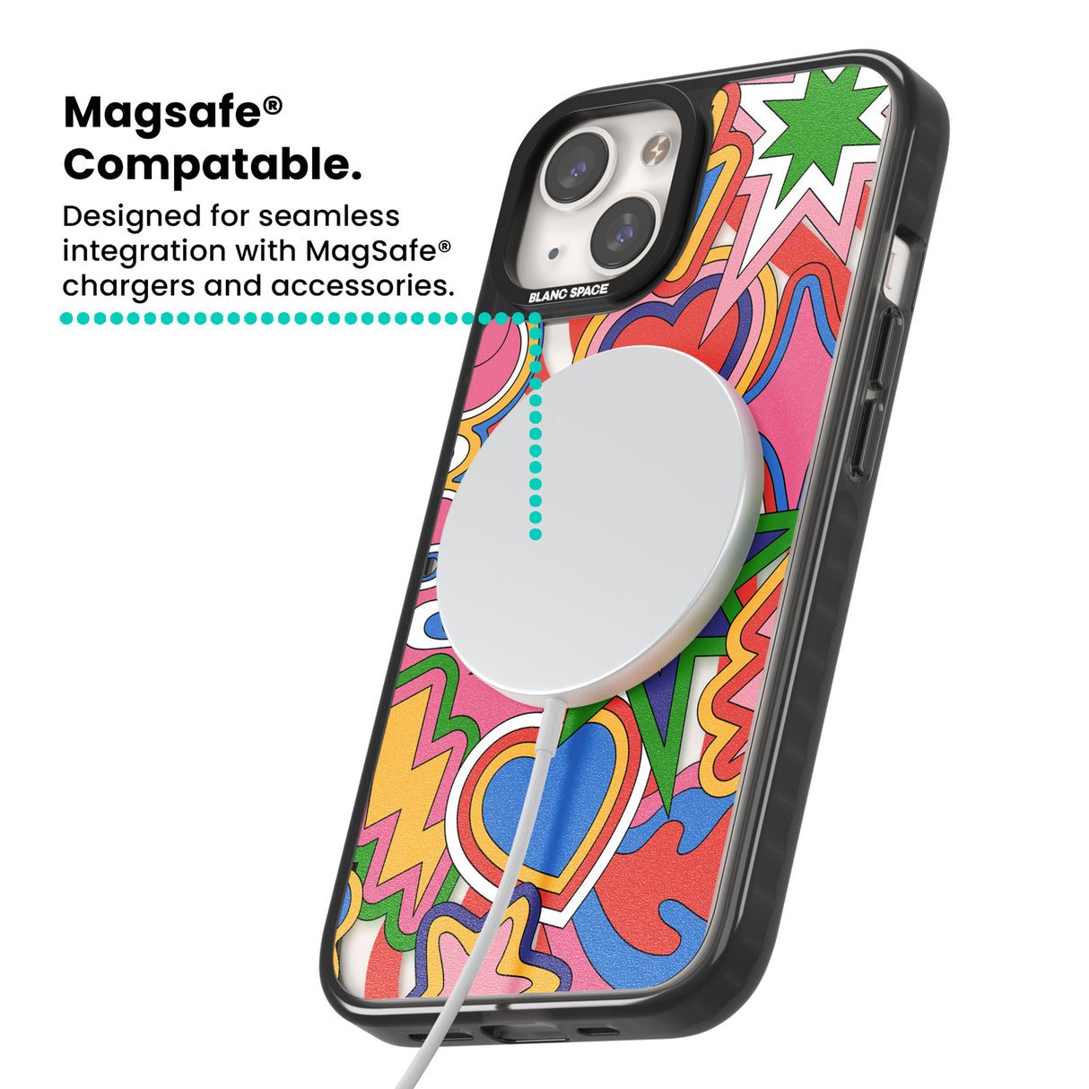 Psychedelic Pop Art Explosion Magsafe Black Impact Phone Case for iPhone 13, iPhone 14, iPhone 15