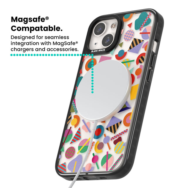 Retro Carnival Shapes Magsafe Black Impact Phone Case for iPhone 13, iPhone 14, iPhone 15