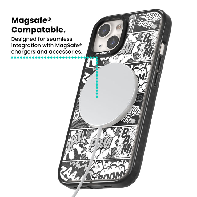 Onomatopoeia (Black & White) Magsafe Black Impact Phone Case for iPhone 13, iPhone 14, iPhone 15
