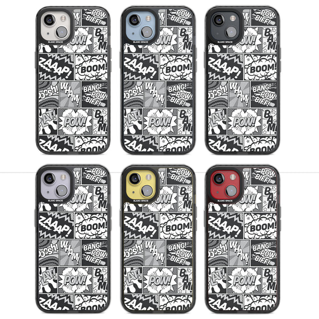 Onomatopoeia (Black & White) Magsafe Black Impact Phone Case for iPhone 13, iPhone 14, iPhone 15