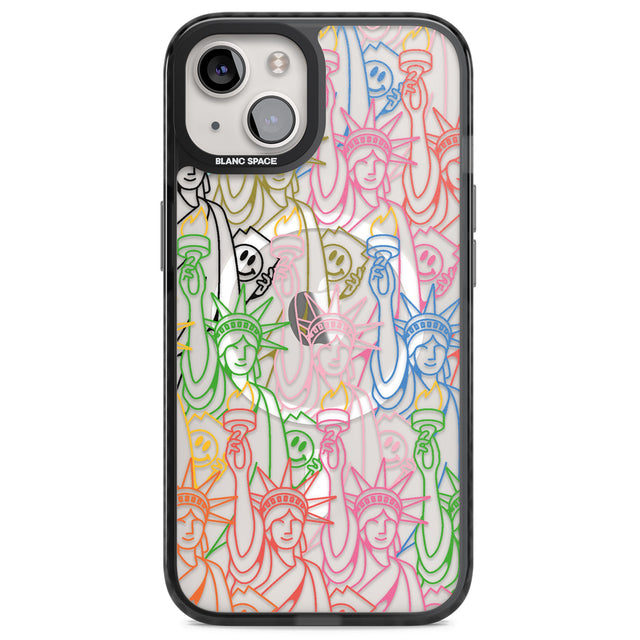 Multicolour Liberty Line Pattern Magsafe Black Impact Phone Case for iPhone 13, iPhone 14, iPhone 15