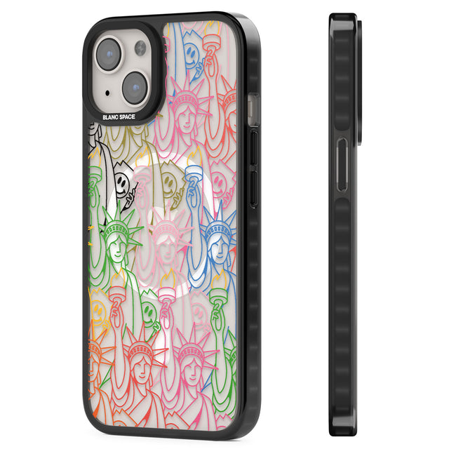Multicolour Liberty Line Pattern Magsafe Black Impact Phone Case for iPhone 13, iPhone 14, iPhone 15