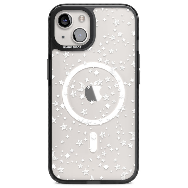 White Cosmic Galaxy Pattern Magsafe Black Impact Phone Case for iPhone 13, iPhone 14, iPhone 15