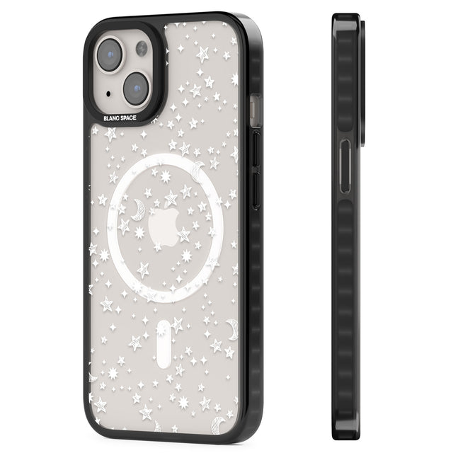 White Cosmic Galaxy Pattern Magsafe Black Impact Phone Case for iPhone 13, iPhone 14, iPhone 15