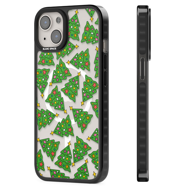 Christmas Tree Pattern Magsafe Black Impact Phone Case for iPhone 13, iPhone 14, iPhone 15