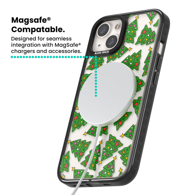 Christmas Tree Pattern Magsafe Black Impact Phone Case for iPhone 13, iPhone 14, iPhone 15