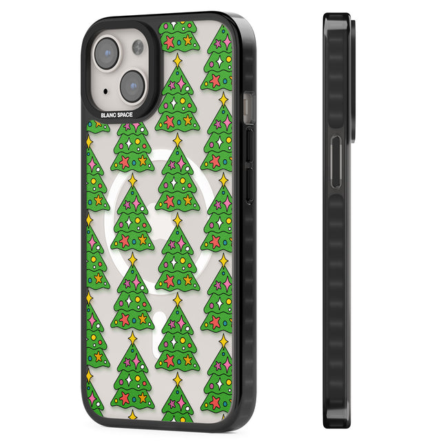 Christmas Tree Pattern (Clear) Magsafe Black Impact Phone Case for iPhone 13, iPhone 14, iPhone 15