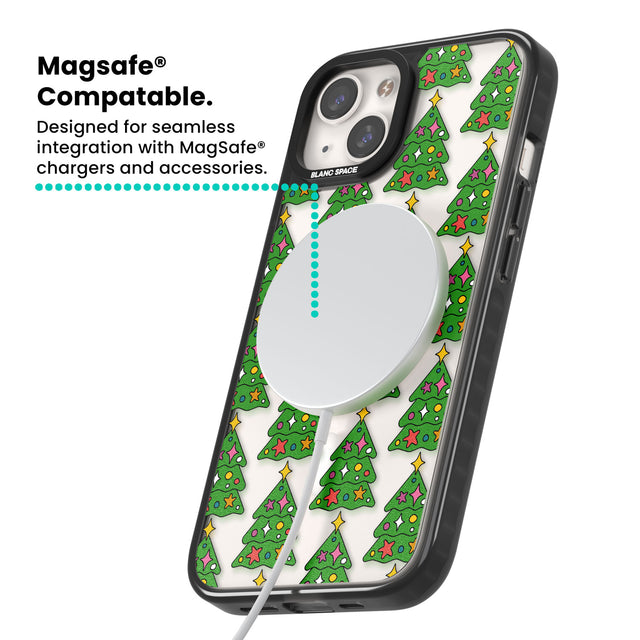 Christmas Tree Pattern (Clear) Magsafe Black Impact Phone Case for iPhone 13, iPhone 14, iPhone 15