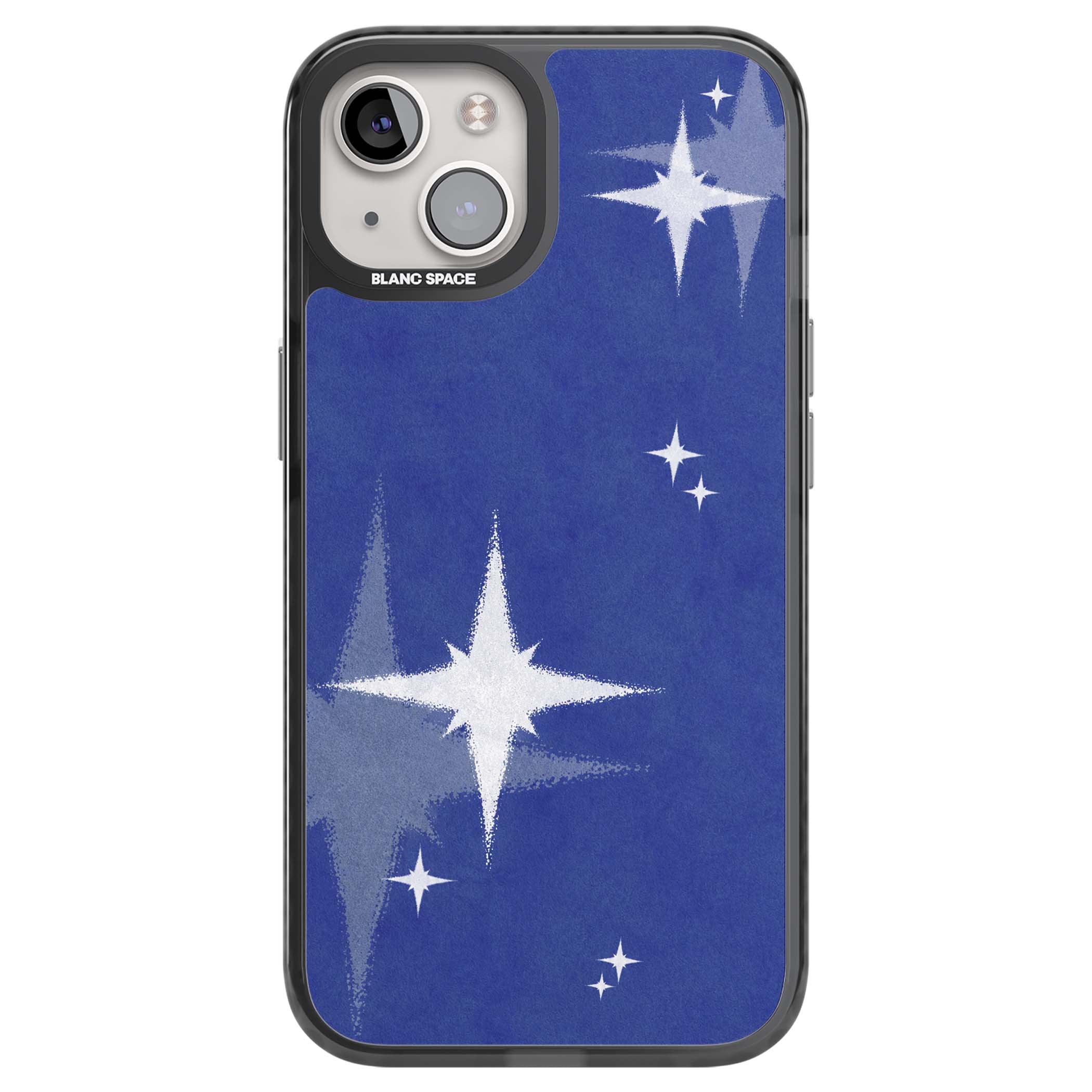 Blue Sparkle celestial iPhone case featuring sparkling silver stars on a deep blue painterly night sky | Black Impact Magsafe case for iPhone 13, iPhone 14, iPhone 15