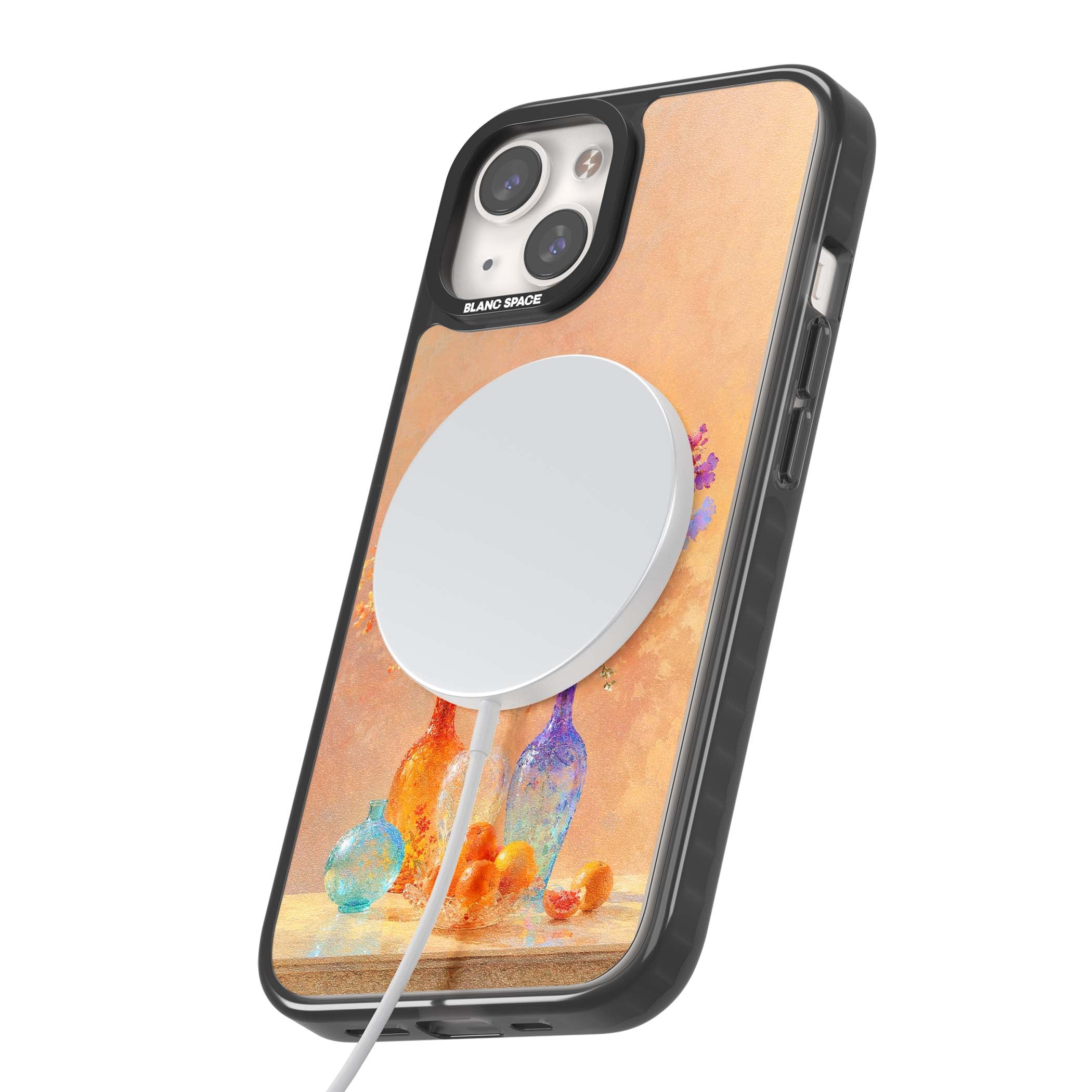 Peach Glass art iPhone case | Black Impact Magsafe case for iPhone 13, iPhone 14, iPhone 15