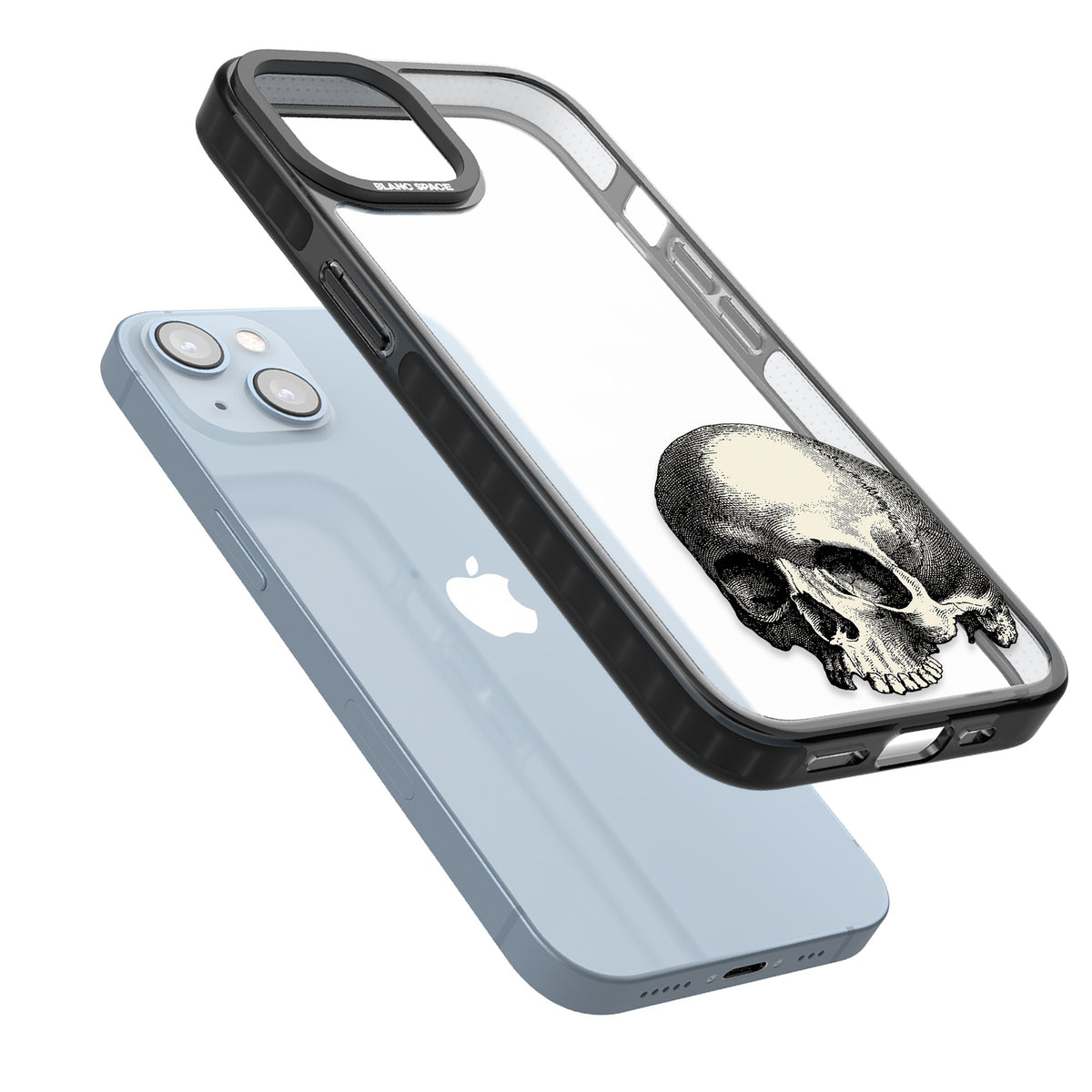 Memento Mori iPhone 12 / 12 Pro / iPhone 13 / iPhone 14 / iPhone 14 Plus / iPhone 15 / iPhone 15 Plus Impact Black Phone Case angled