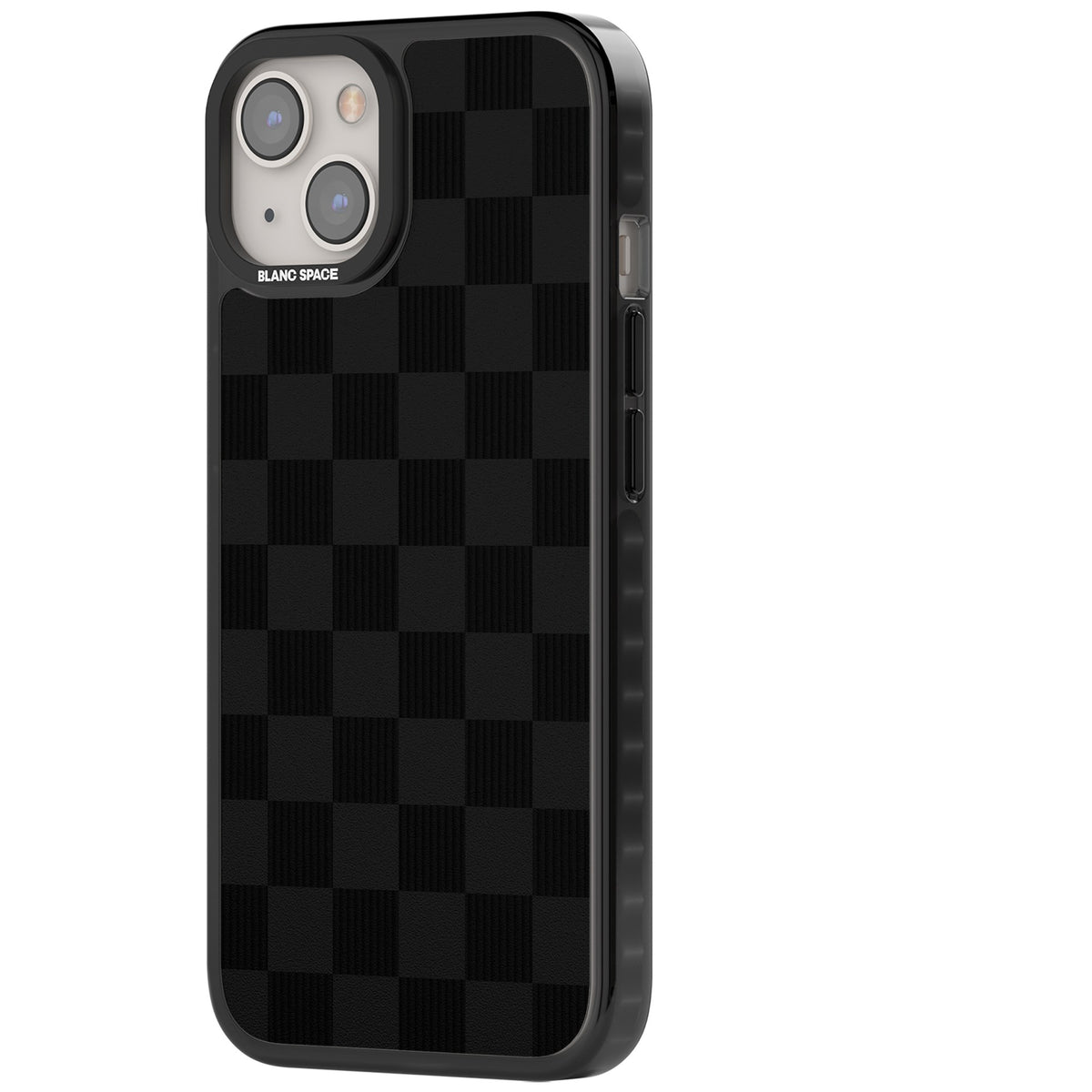 Black Checkered iPhone 12 / 12 Pro / iPhone 13 / iPhone 14 / iPhone 14 Plus / iPhone 15 / iPhone 15 Plus Impact Black Phone Case side