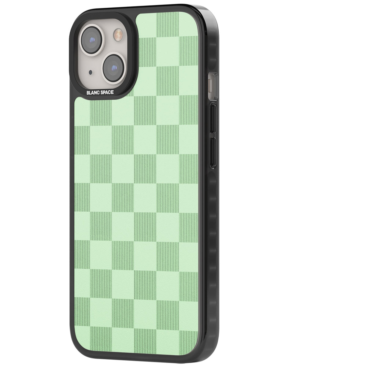 Seafoam Checkered iPhone 15 Plus Impact Black Phone Case side