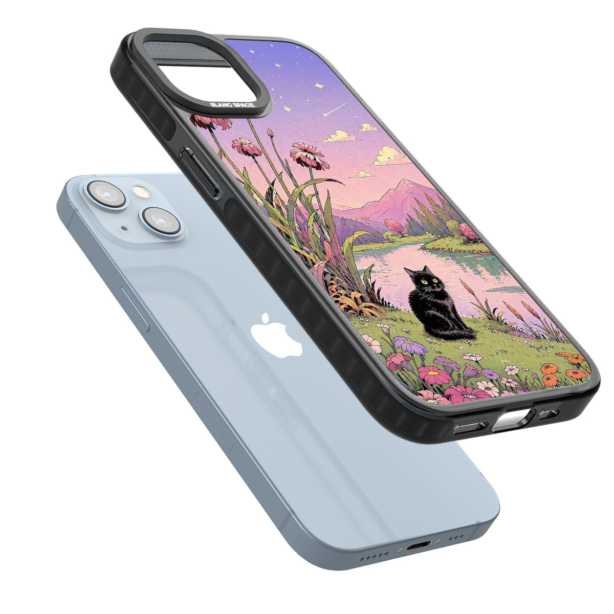 Mystic Whiskers iPhone 12 / 12 Pro / iPhone 13 / iPhone 14 / iPhone 14 Plus / iPhone 15 / iPhone 15 Plus Impact Black Phone Case angled