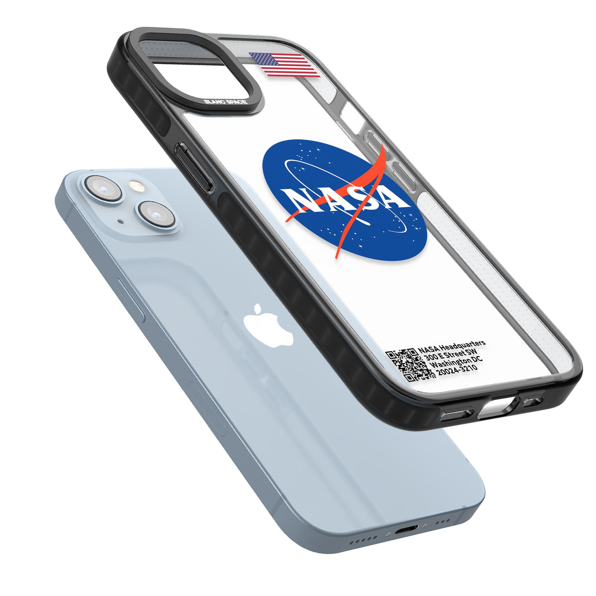 Nasa Meatball iPhone 12 / 12 Pro / iPhone 13 / iPhone 14 / iPhone 14 Plus / iPhone 15 / iPhone 15 Plus Impact Black Phone Case angled