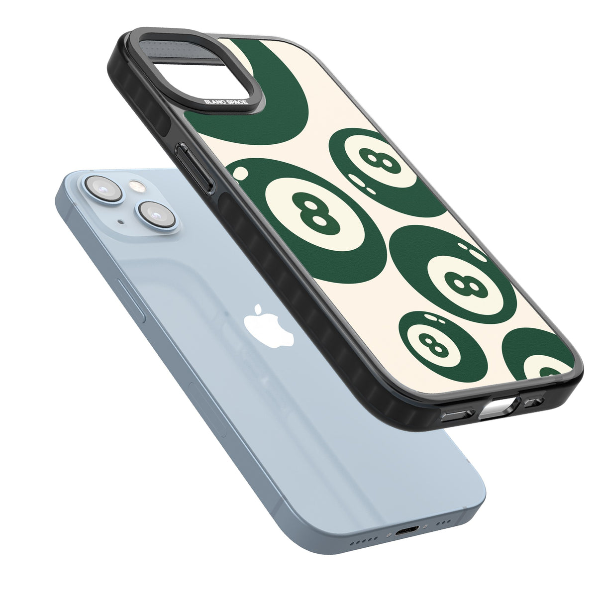 Green Eight Balls iPhone 12 / 12 Pro / iPhone 13 / iPhone 14 / iPhone 14 Plus / iPhone 15 / iPhone 15 Plus Impact Black Phone Case angled