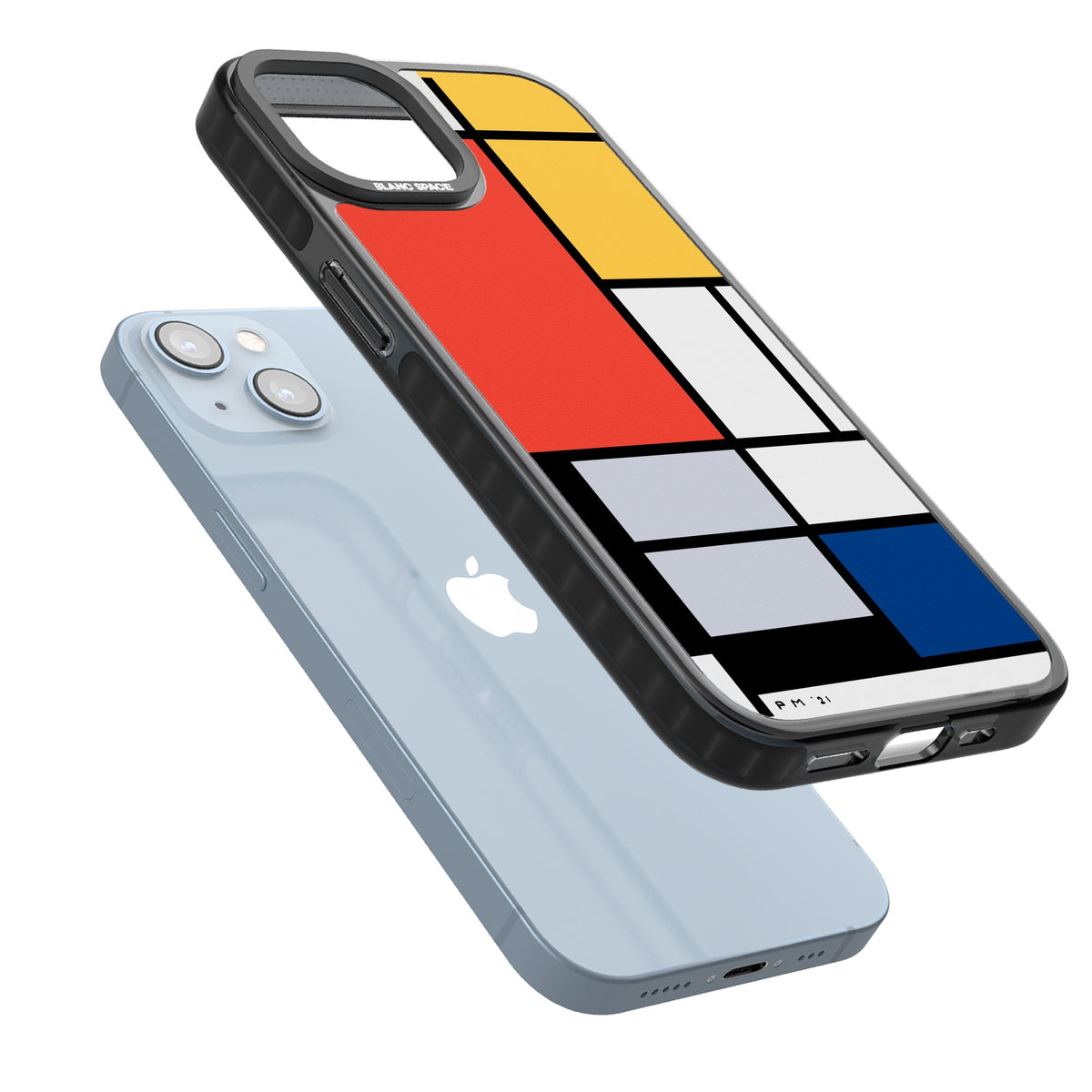 Piet Mondrian's Composition iPhone 12 / 12 Pro / iPhone 13 / iPhone 14 / iPhone 14 Plus / iPhone 15 / iPhone 15 Plus Impact Black Phone Case angled