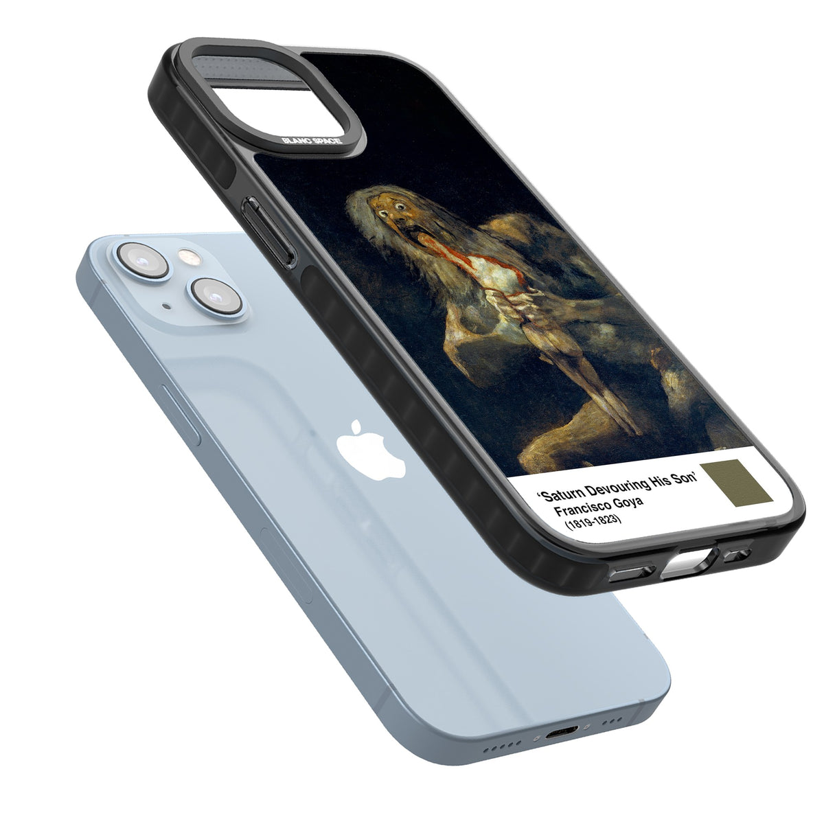 Saturn Devouring His Son iPhone 12 / 12 Pro / iPhone 13 / iPhone 14 / iPhone 14 Plus / iPhone 15 / iPhone 15 Plus Impact Black Phone Case angled