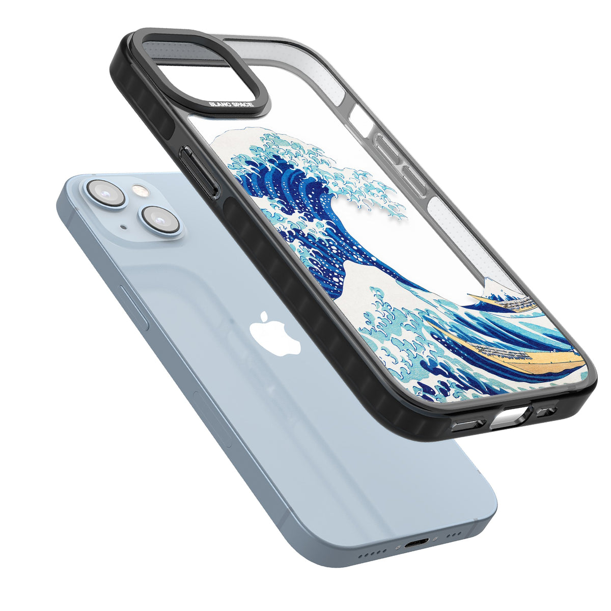 The Great Wave Of Kanagawa iPhone 12 / 12 Pro / iPhone 13 / iPhone 14 / iPhone 14 Plus / iPhone 15 / iPhone 15 Plus Impact Black Phone Case angled