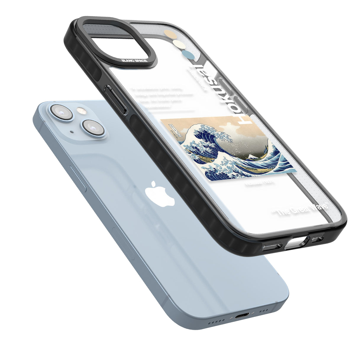 The Great Wave iPhone 12 / 12 Pro / iPhone 13 / iPhone 14 / iPhone 14 Plus / iPhone 15 / iPhone 15 Plus Impact Black Phone Case angled