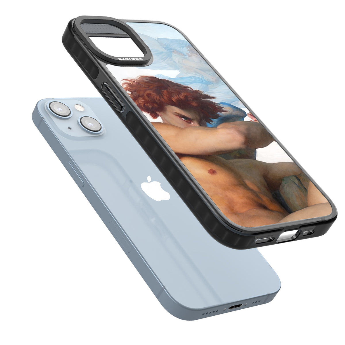 The Fallen Angel iPhone 12 / 12 Pro / iPhone 13 / iPhone 14 / iPhone 14 Plus / iPhone 15 / iPhone 15 Plus Impact Black Phone Case angled