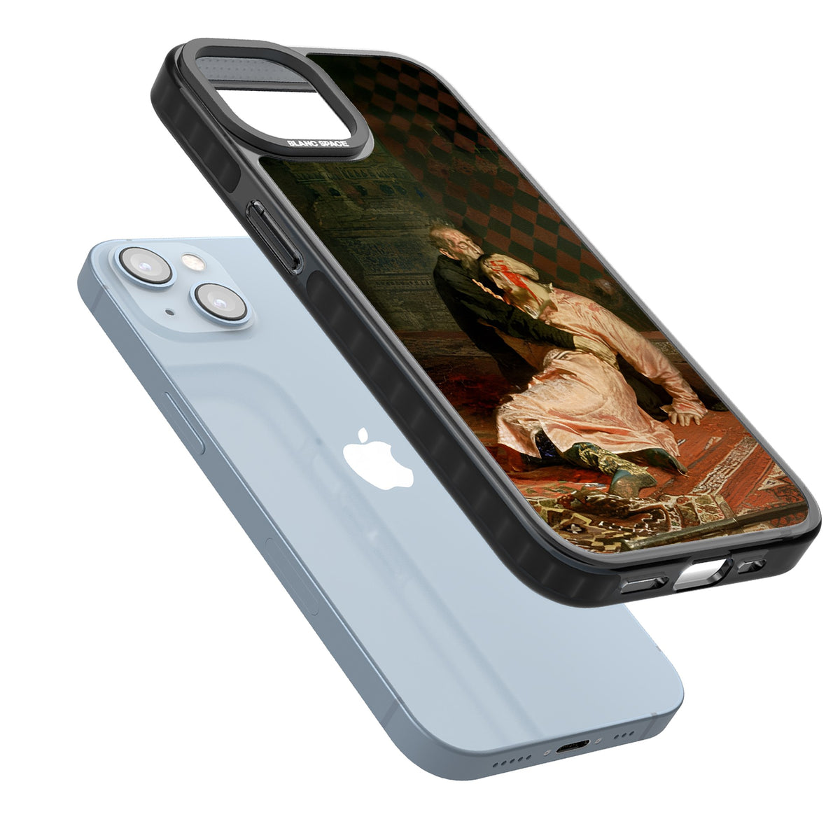 Ivan The Terrible & His Son iPhone 12 / 12 Pro / iPhone 13 / iPhone 14 / iPhone 14 Plus / iPhone 15 / iPhone 15 Plus Impact Black Phone Case angled