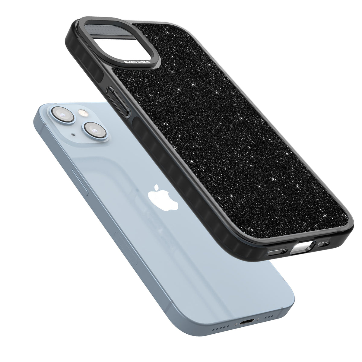 Black Glitter iPhone 12 / 12 Pro / iPhone 13 / iPhone 14 / iPhone 14 Plus / iPhone 15 / iPhone 15 Plus Impact Black Phone Case angled