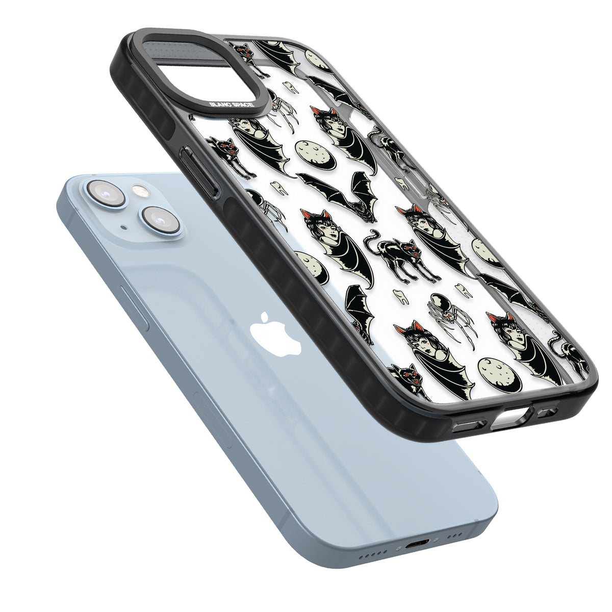 Vampy Goth iPhone 12 / 12 Pro / iPhone 13 / iPhone 14 / iPhone 14 Plus / iPhone 15 / iPhone 15 Plus Impact Black Phone Case angled