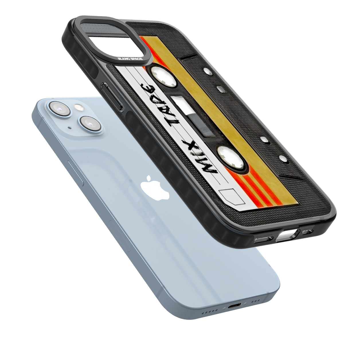 Retro Mix Tape iPhone 12 / 12 Pro / iPhone 13 / iPhone 14 / iPhone 14 Plus / iPhone 15 / iPhone 15 Plus Impact Black Phone Case angled