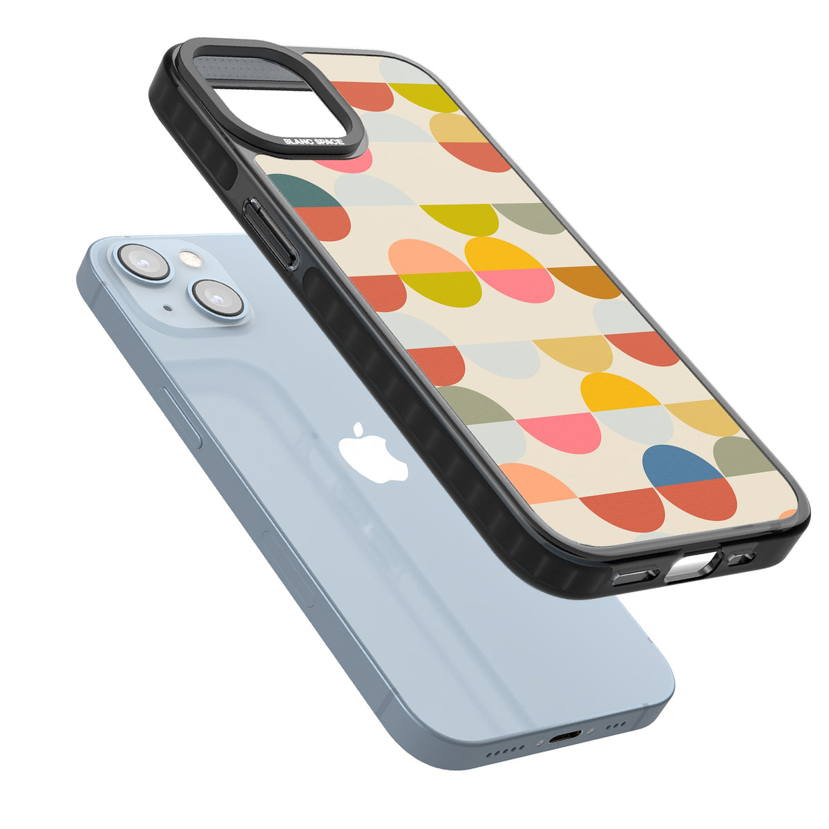 Colorful Retro Circles iPhone 12 / 12 Pro / iPhone 13 / iPhone 14 / iPhone 14 Plus / iPhone 15 / iPhone 15 Plus Impact Black Phone Case angled