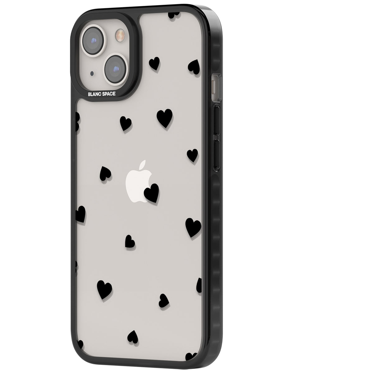Black Hearts iPhone 12 / 12 Pro / iPhone 13 / iPhone 14 / iPhone 14 Plus / iPhone 15 / iPhone 15 Plus Impact Black Phone Case side