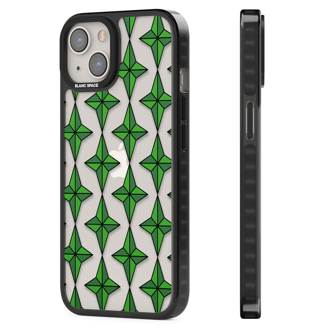 Emerald Stars Pattern (Clear) Black Impact Phone Case for iPhone 13, iPhone 14, iPhone 15