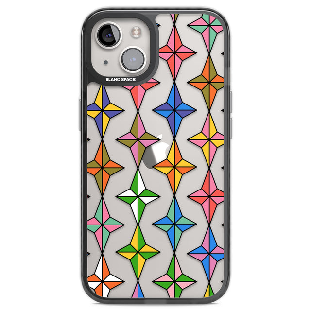Multi Colour Stars Pattern Black Impact Phone Case for iPhone 13, iPhone 14, iPhone 15