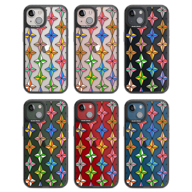 Multi Colour Stars Pattern Black Impact Phone Case for iPhone 13, iPhone 14, iPhone 15