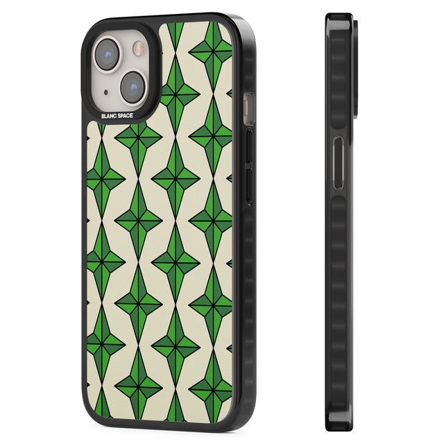 Emerald Stars Pattern Black Impact Phone Case for iPhone 13, iPhone 14, iPhone 15