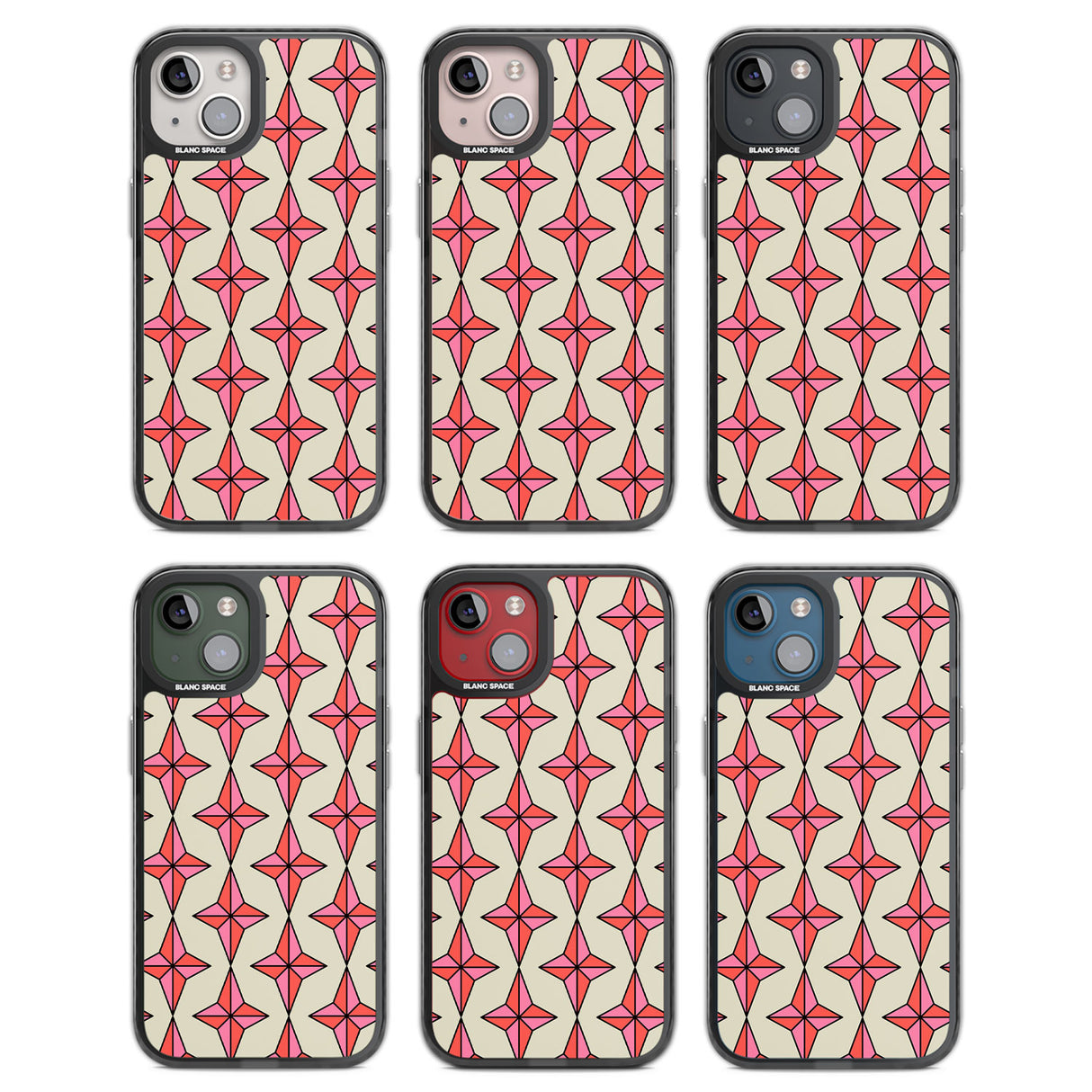 Rose Stars Pattern Black Impact Phone Case for iPhone 13, iPhone 14, iPhone 15