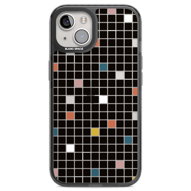 Earthtone Black Geometric Grid Black Impact Phone Case for iPhone 13, iPhone 14, iPhone 15