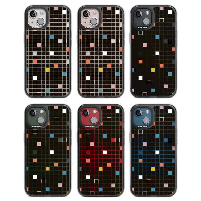 Earthtone Black Geometric Grid Black Impact Phone Case for iPhone 13, iPhone 14, iPhone 15